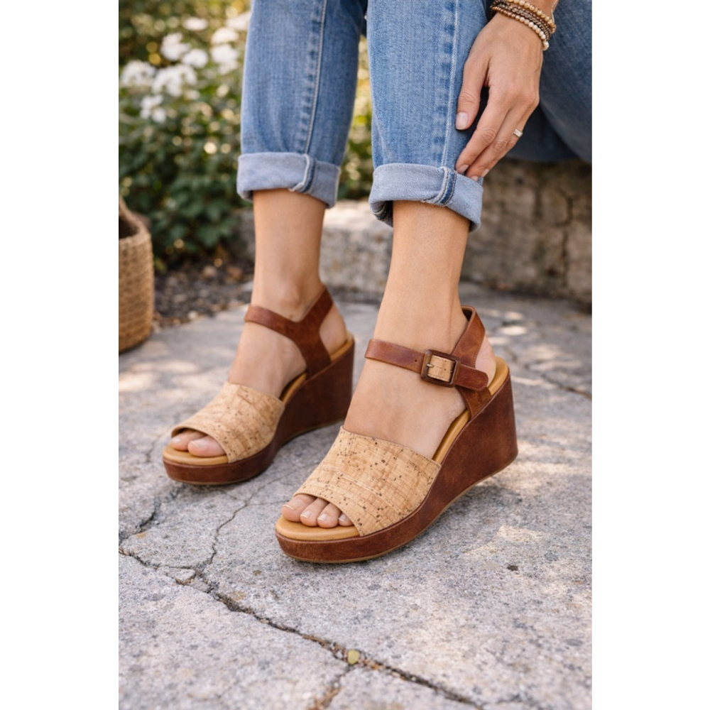 Women's Kork-Ease Brown Beige Cork Wedge Sandals Size 11